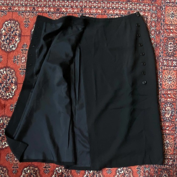 Ann Taylor 2 Black Faux Wrap Side Button Long Rayon/Wool Blend Skirt - Picture 5 of 6